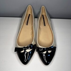 ATTITUDE JAY MANUEL flat pumps Ivory & Black Patent Bow Detail Size 10 like new